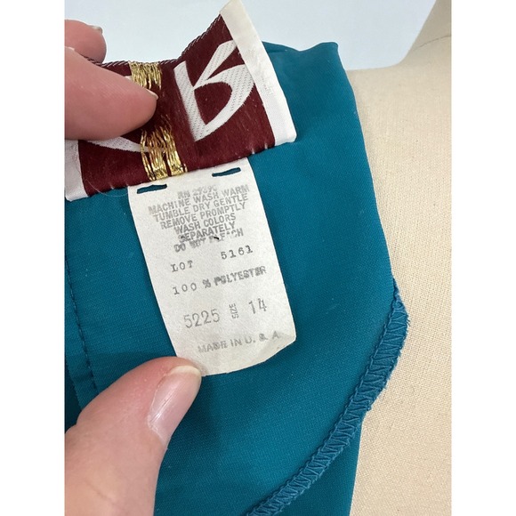 Vintage C&R Teal Blue Pleated Bodice Secretary Dress 80s Long Sleeve, 40 bust, L - Picture 13 of 13